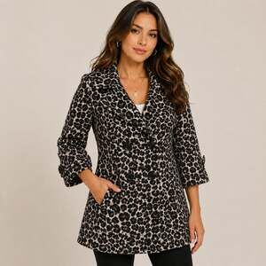 Forever 21 Leopard Print Peacoat Jacket Womens Small Textured Double Breasted